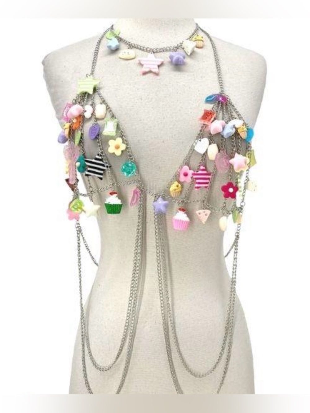Mezzo Piano Multicolor Candy Charm Chain Body Bra Necklace with Pastel Charms